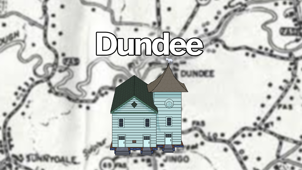 Dundee box art: cartoon blue house on a vintage map with Dundee title text.